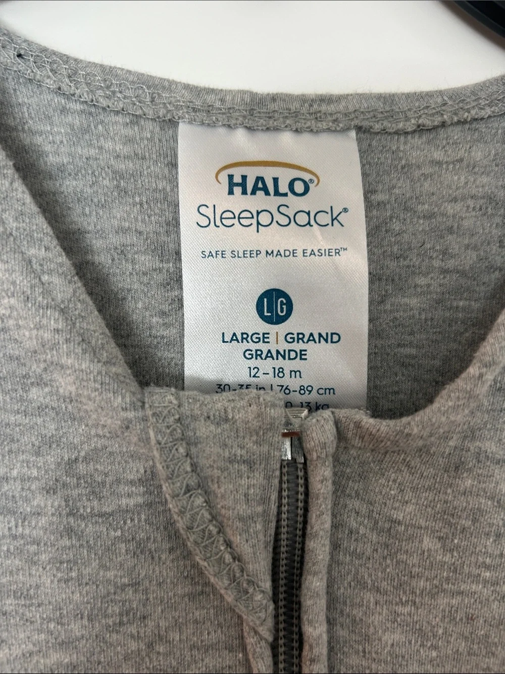 Halo Light Gray Sleeveless Zip-Front Sleep Sack